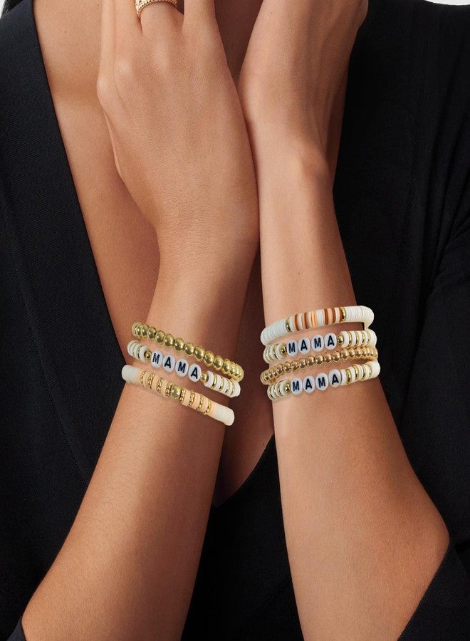 WYVAS MAMA Beaded Stretch Bracelets for Women Bohemian Summer Beach Stackable Polymer Clay Gold Beaded Stretch Bracelets Elastic Layering Friendship Boho Bracelets Set Christmas (10 Pcs) - Image 5